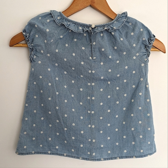 OshKosh Chambray Blue Denim Short Sleeve Polka Dot Blouse Size 4T - Picture 2 of 5